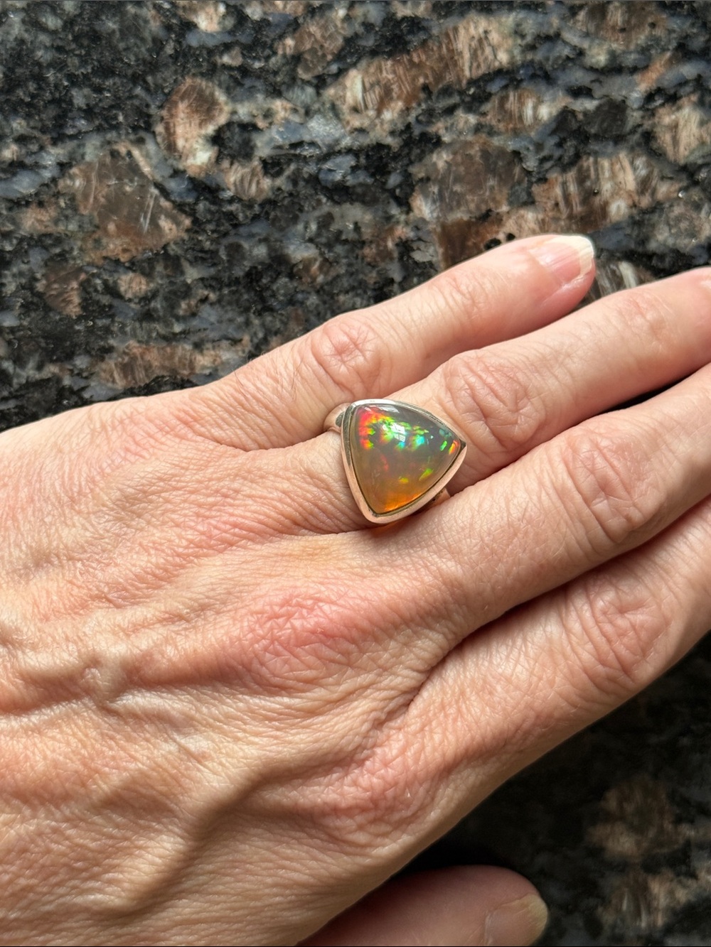 Sterling Silver Triangle Opal Statement Ring - Iridescent Fire - Picture 8 of 12
